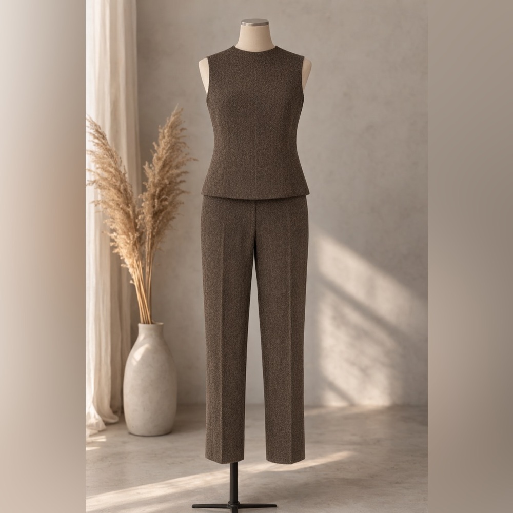 Vintage Finity Studio 100% Wool Brown Tweed 2-Piece Set